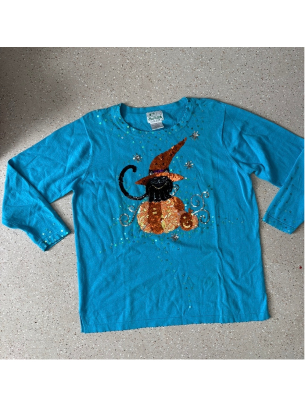 Women's The Quaker Factory Halloween Long Sleeve Tee, 1X, Blue/Orange